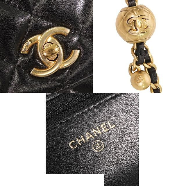 Chanel Chain Wallet Black Gold Lambskin Quilted Coco Ball Shoulder Bag — view 8