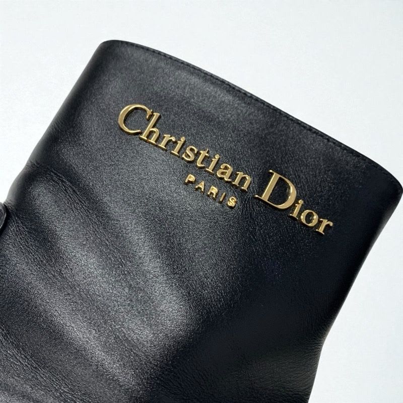 Christian Dior D-town Boots Short Shoes Leather Black Gold Logo — view 9