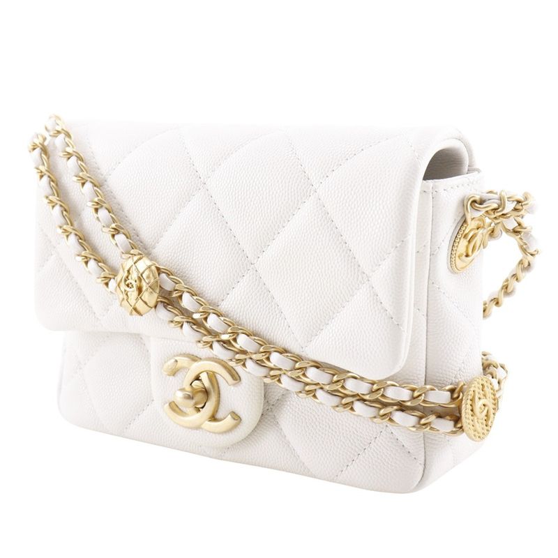 Chanel Quilted Flap Shoulder Chain Caviar Leather White — view 2