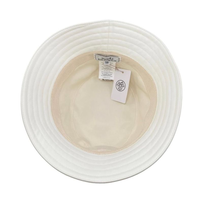 Hermes Hat Bucket Harper Emile Size 58 Cotton White Navy — view 6