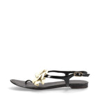 Chanel Coco Mark Camellia Patent Leather Sandals 35 C Black And Ivory — view 2