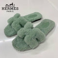 Hermes Oran Shearling Sandals Green