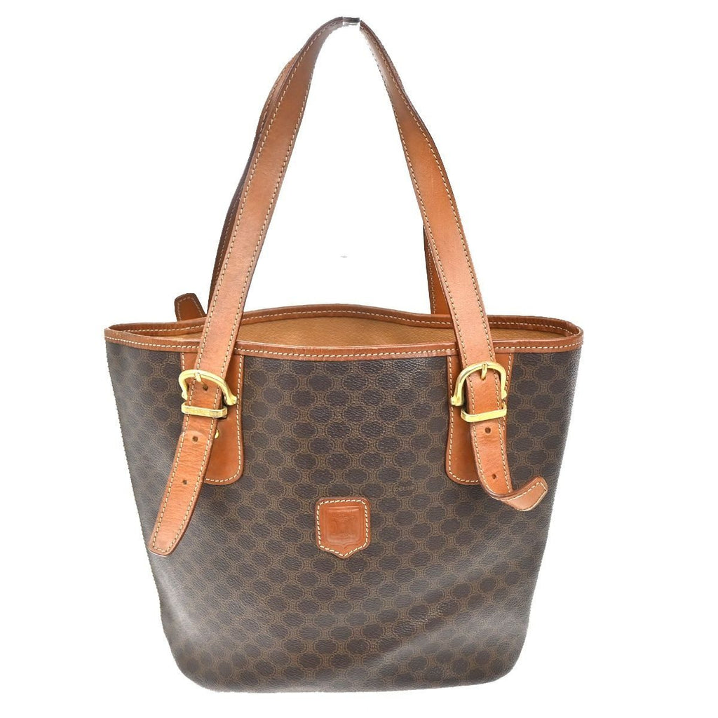 Celine Macadam Tote Shoulder Bag Brown Leather