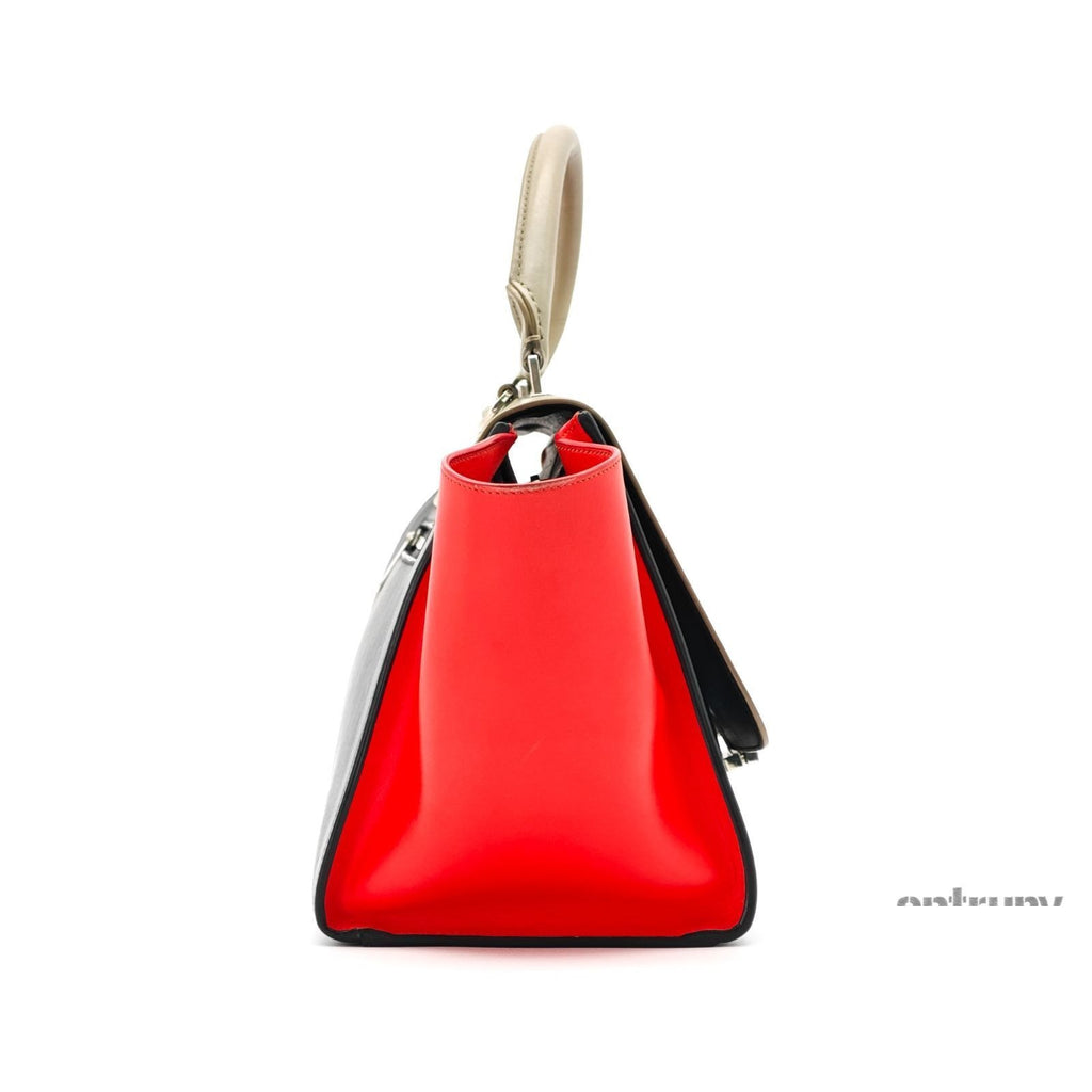 Celine Leather Trapeze 2-Way Shoulder Bag Black Khaki Red Strap — view 4