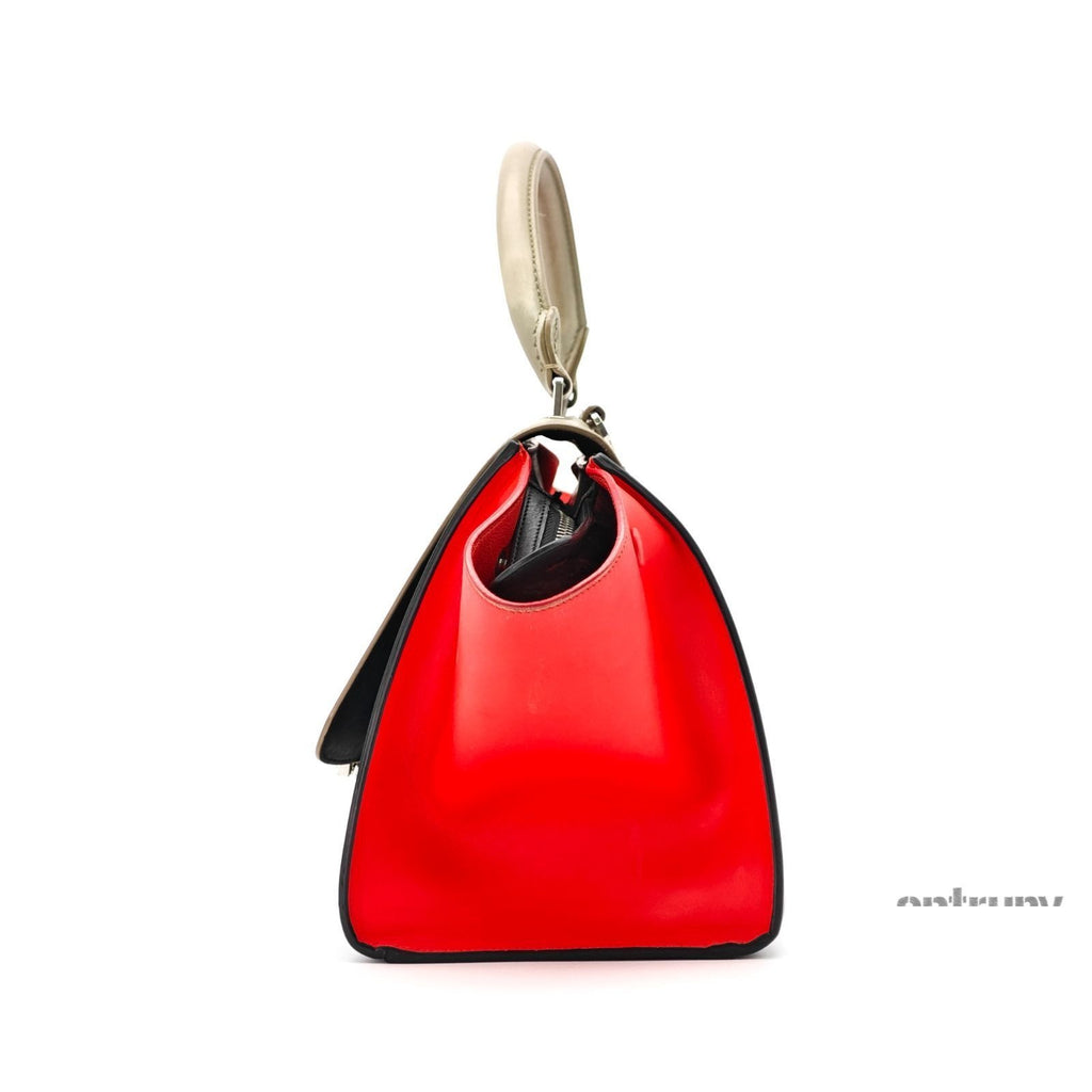 Celine Leather Trapeze 2-Way Shoulder Bag Black Khaki Red Strap — view 5