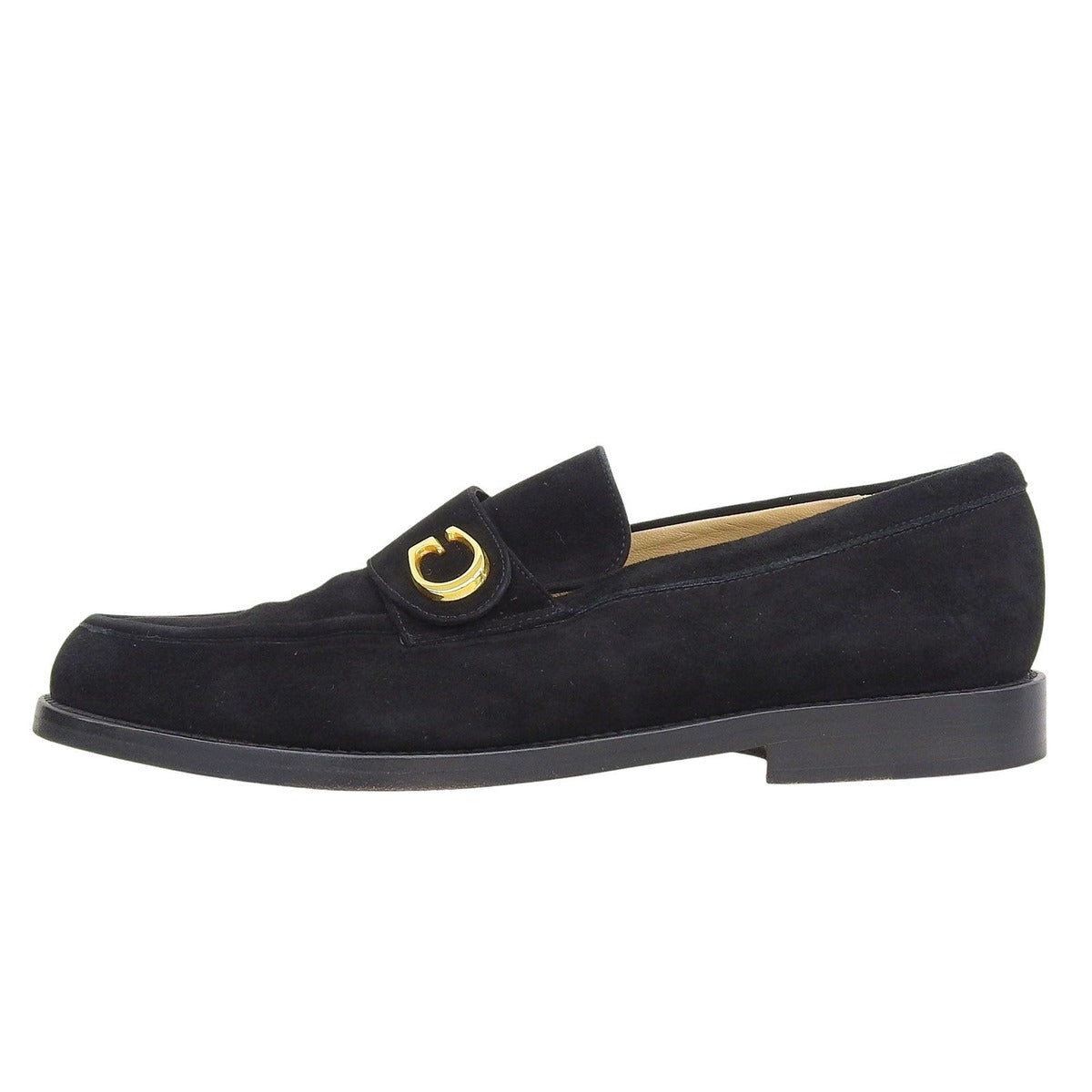 Gucci 100 Logo Suede Leather Loafers Black Gold 36.5 — view 2