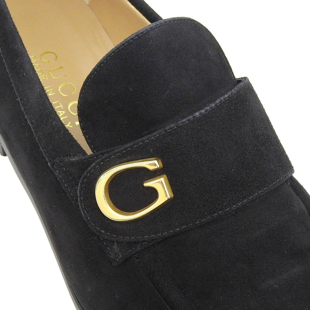 Gucci 100 Logo Suede Leather Loafers Black Gold 36.5 — view 5