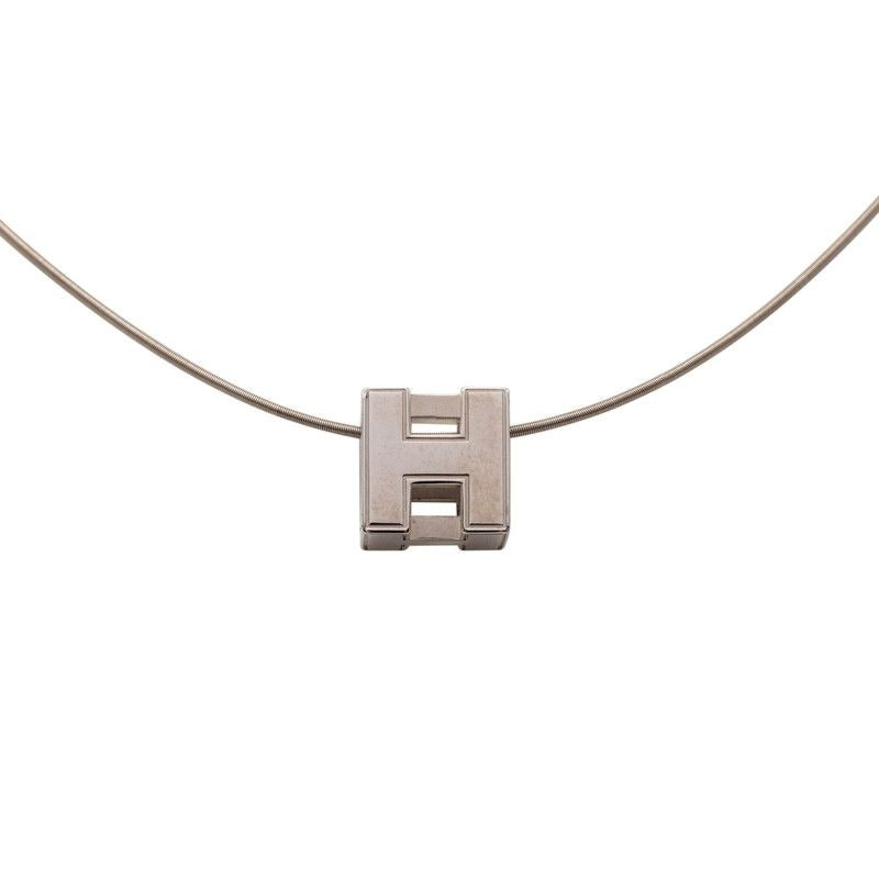 Hermes Cage de Ash Cube Silver Metal Necklace