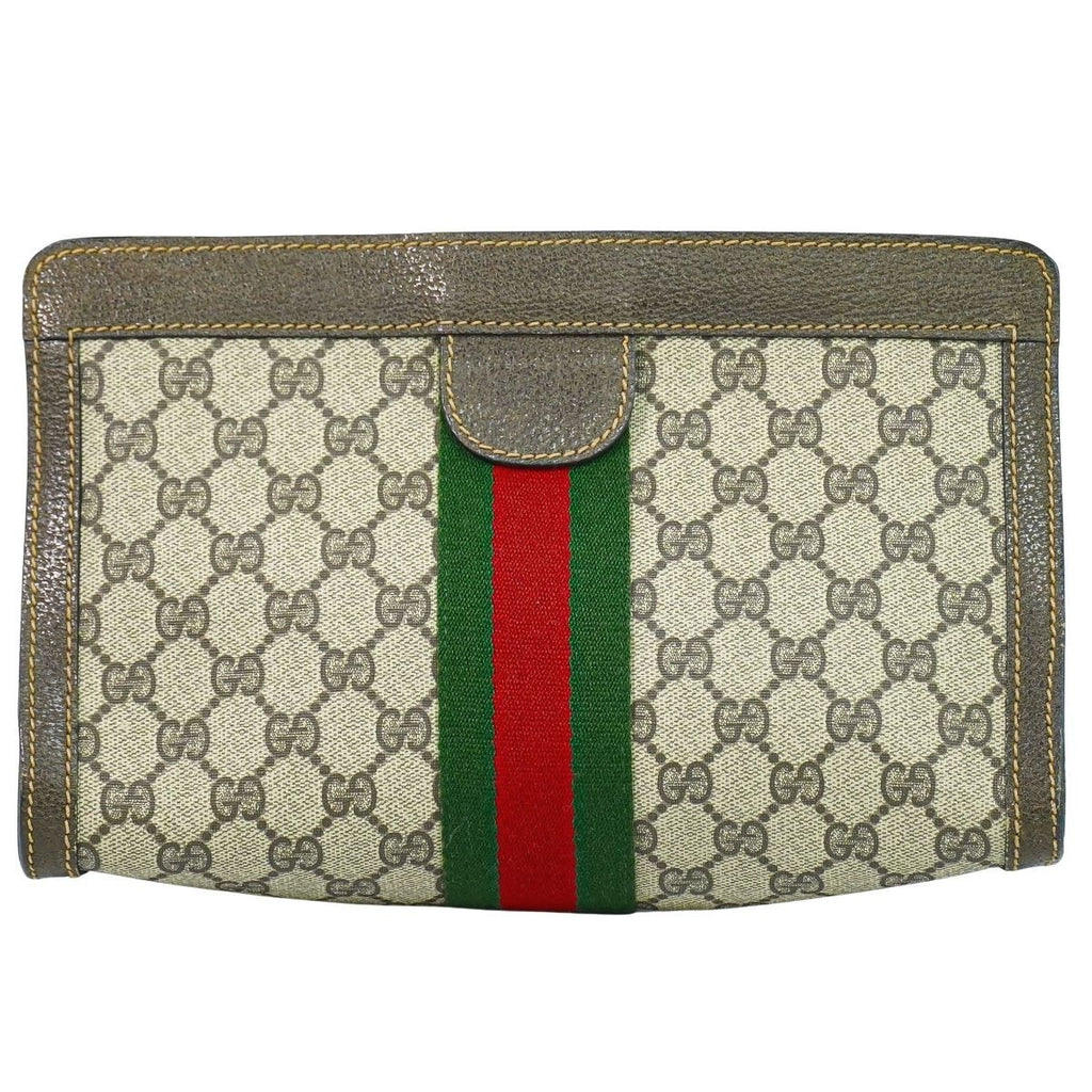 Gucci Vintage Sherry Line GG Supreme Clutch Beige