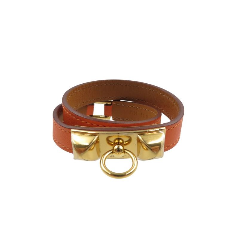 Hermes Rival Doubletour Engraved U Vossift Orange 2-strand Bracelet 1342 — view 2