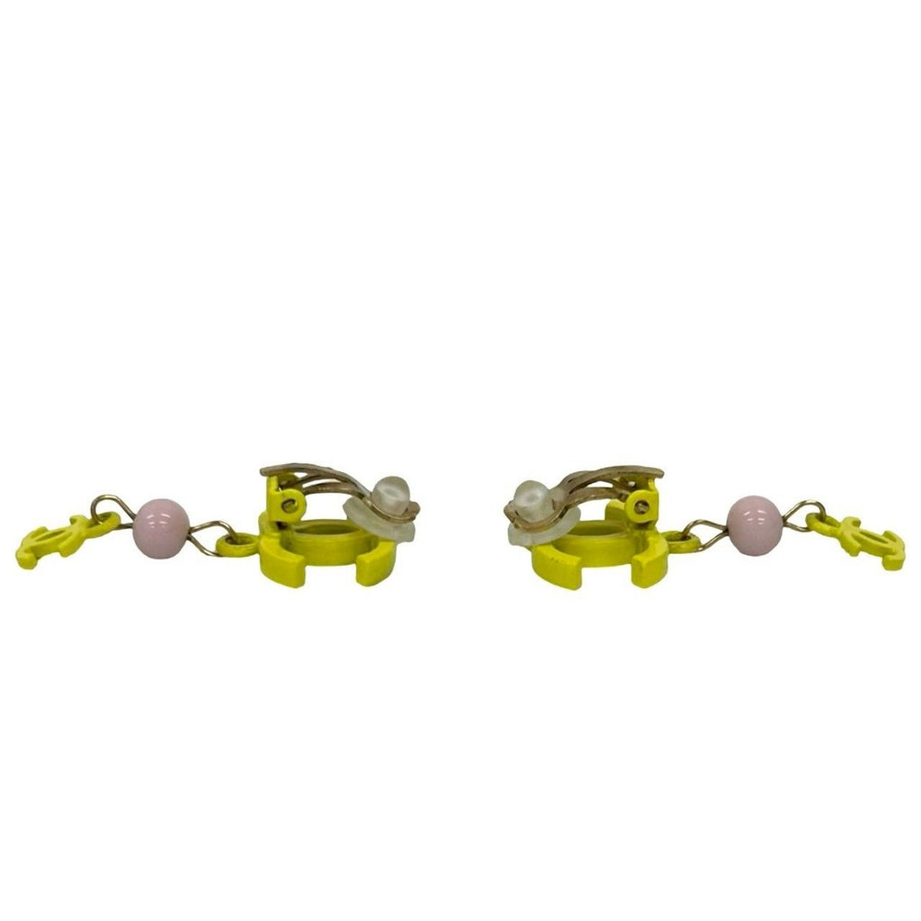 Chanel with Comment CC Logo Motif Plastic Earrings Ear Calf Gold Yellow — view 2