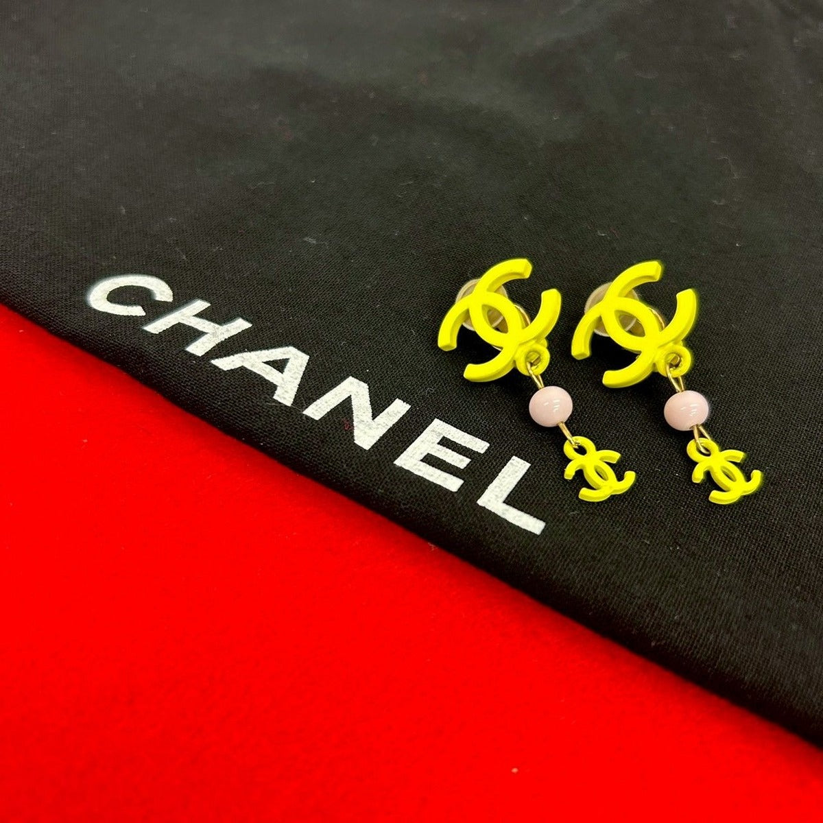 Chanel with Comment CC Logo Motif Plastic Earrings Ear Calf Gold Yellow
