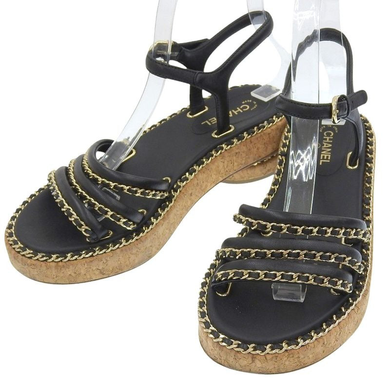 Chanel Leather Coco Mark Chain Strap Sandals 35 C