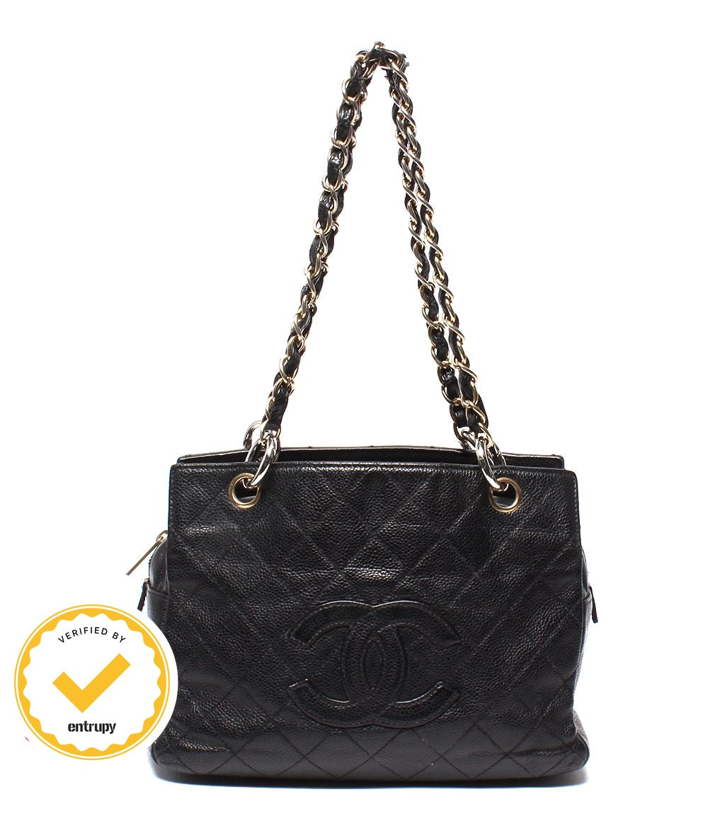 Chanel Chain Shoulder Bag Gold Quilted Caviar Leather