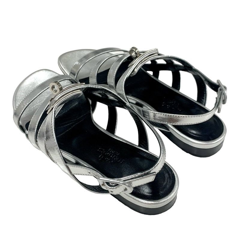 Hermes Transat Sandals Shoes Leather Silver Flat Kelly Hardware — view 4