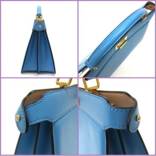 Fendi Peekaboo Ishi Yu East Waist Handbag Leather Light Blue Gold — view 6