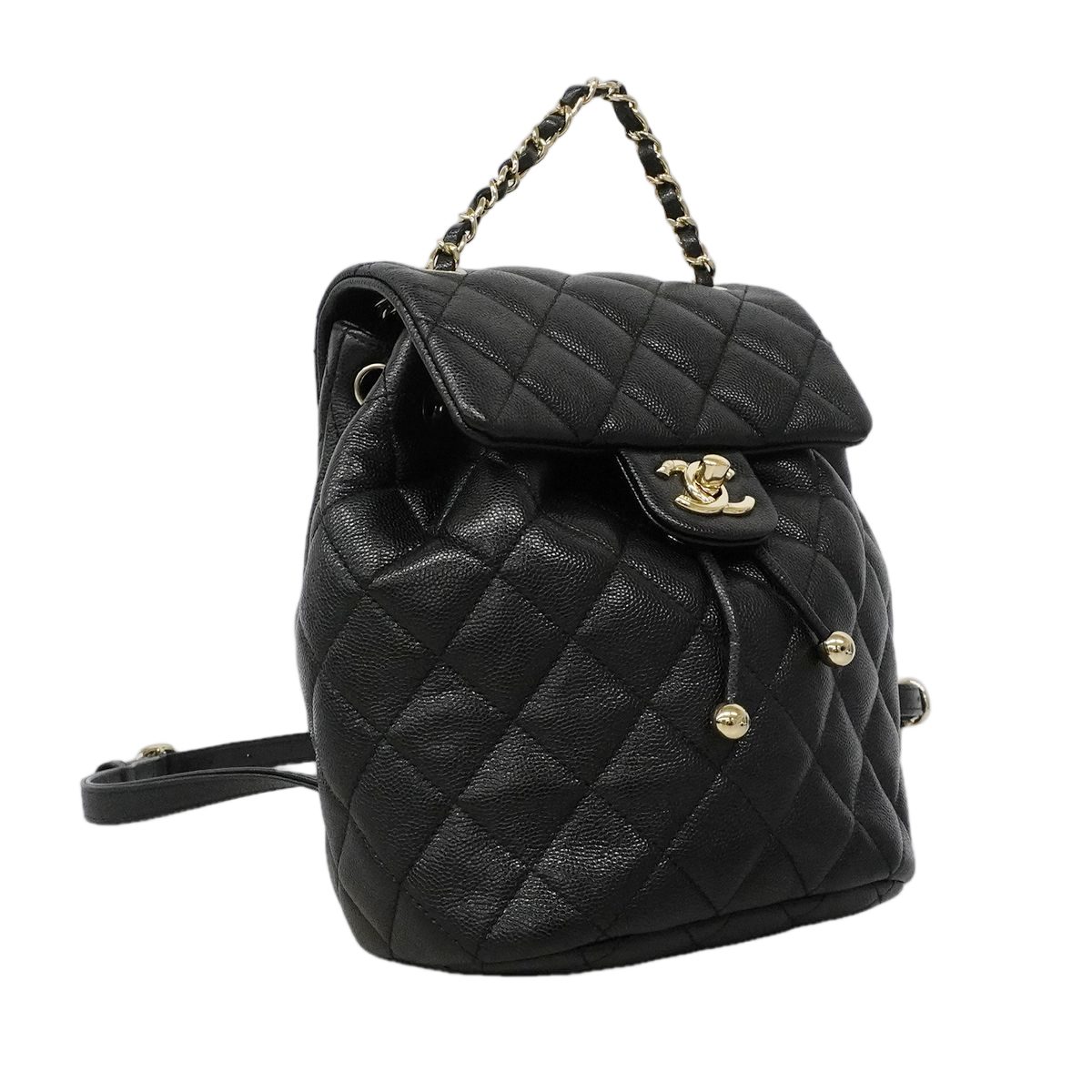 Chanel Backpack Quilted Caviar Leather Black Champagne Gold — view 2