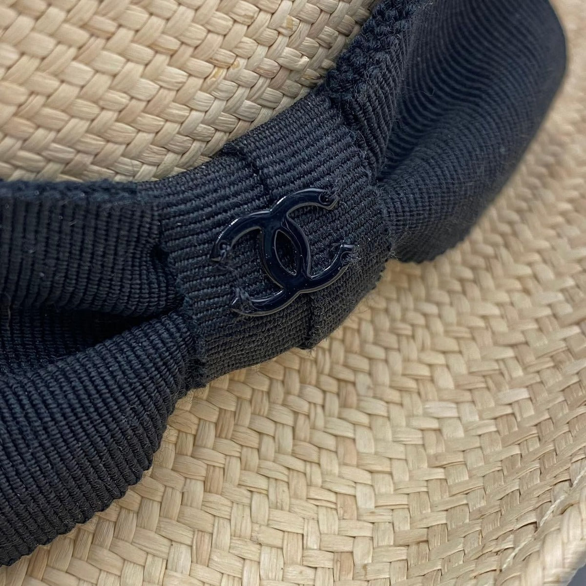 Chanel Hat Straw Coco Mark Ribbon Centerfold Size S1 bo — view 6