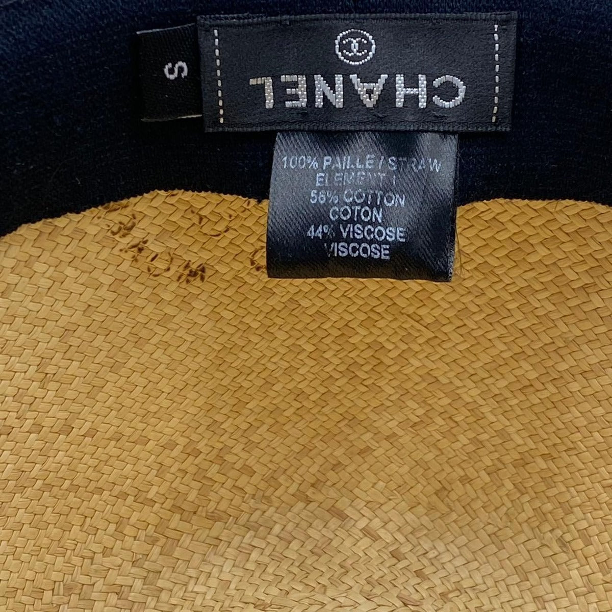 Chanel Hat Straw Coco Mark Ribbon Centerfold Size S1 bo — view 8