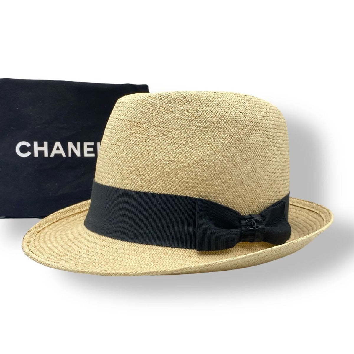 Chanel Hat Straw Coco Mark Ribbon Centerfold Size S1 bo