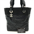 Chanel CC Logo Paris Biarritz PM Hand Bag Black Jacket