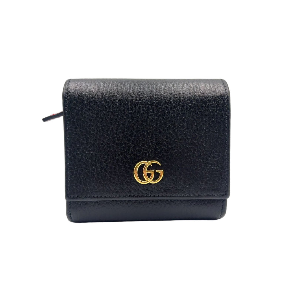 Gucci GG Marmot Leather Black Bordeaux Bifold Wallet Gold