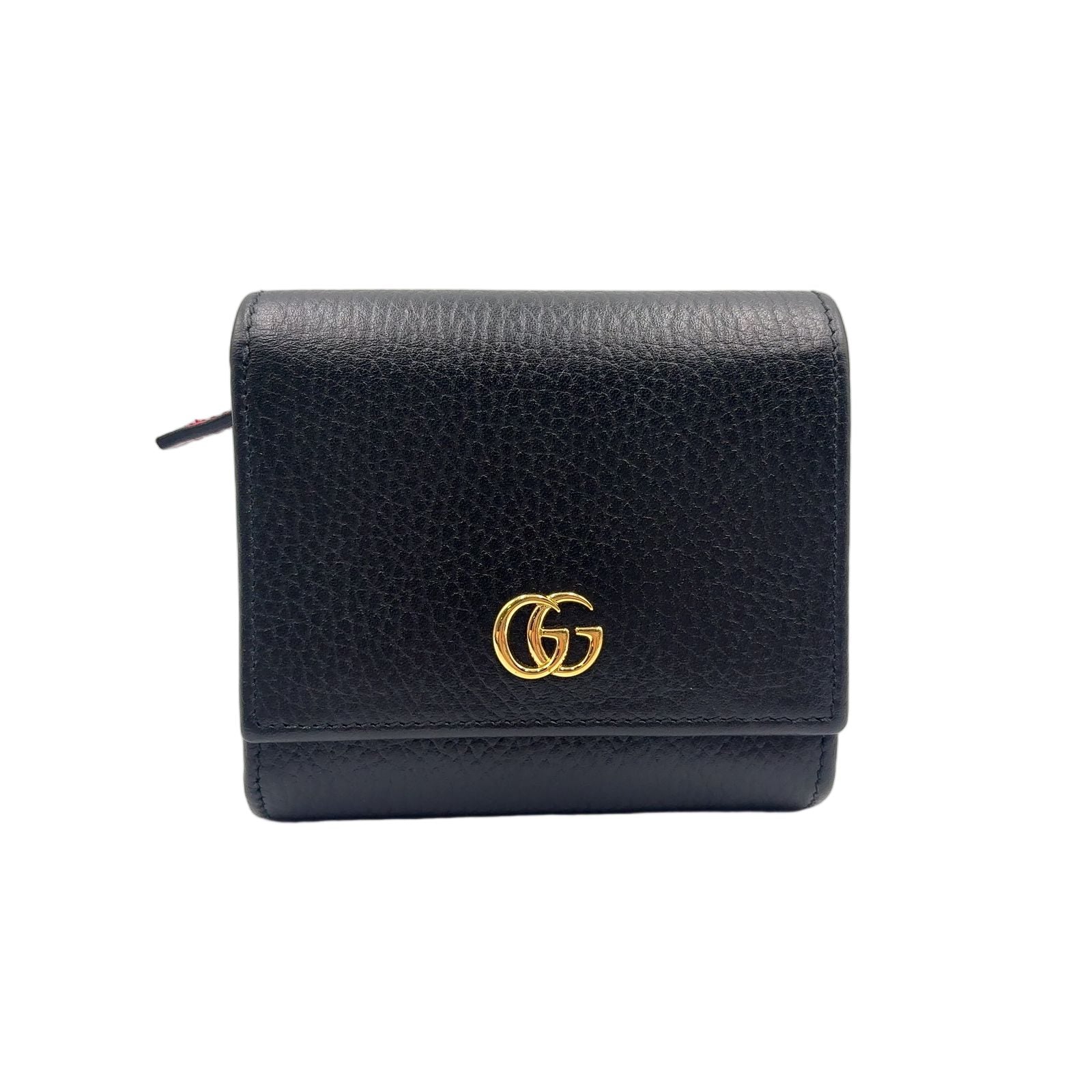 Gucci GG Marmot Leather Black Bordeaux Bifold Wallet Gold