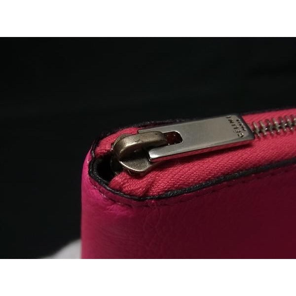 Celine Leather Round Zipper Long Wallet Billfold Coin Purse Card Holder Pink — view 6