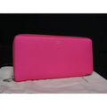 Celine Leather Round Zipper Long Wallet Billfold Coin Purse Card Holder Pink
