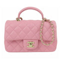 Chanel Top Handle Mini Flap Bag Pink Gold Lambskin Quilted Chain