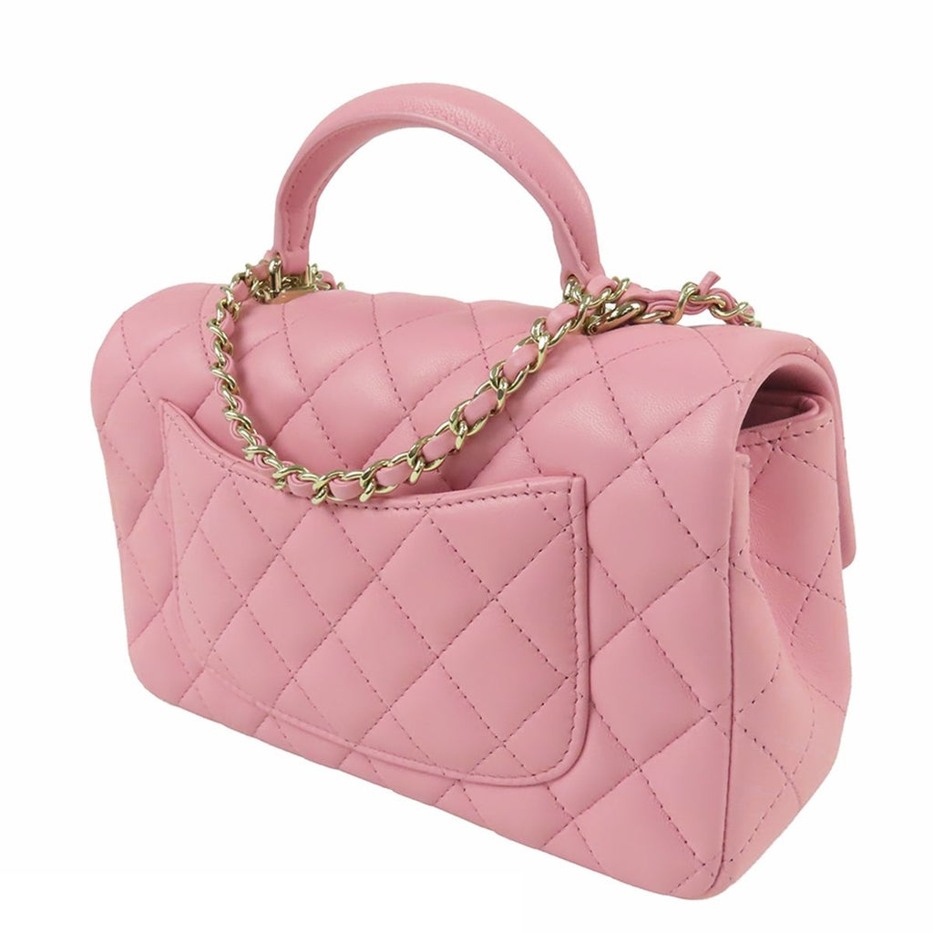 Chanel Top Handle Mini Flap Bag Pink Gold Lambskin Quilted Chain — view 2