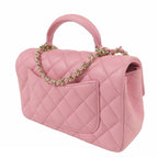 Chanel Top Handle Mini Flap Bag Pink Gold Lambskin Quilted Chain — view 2