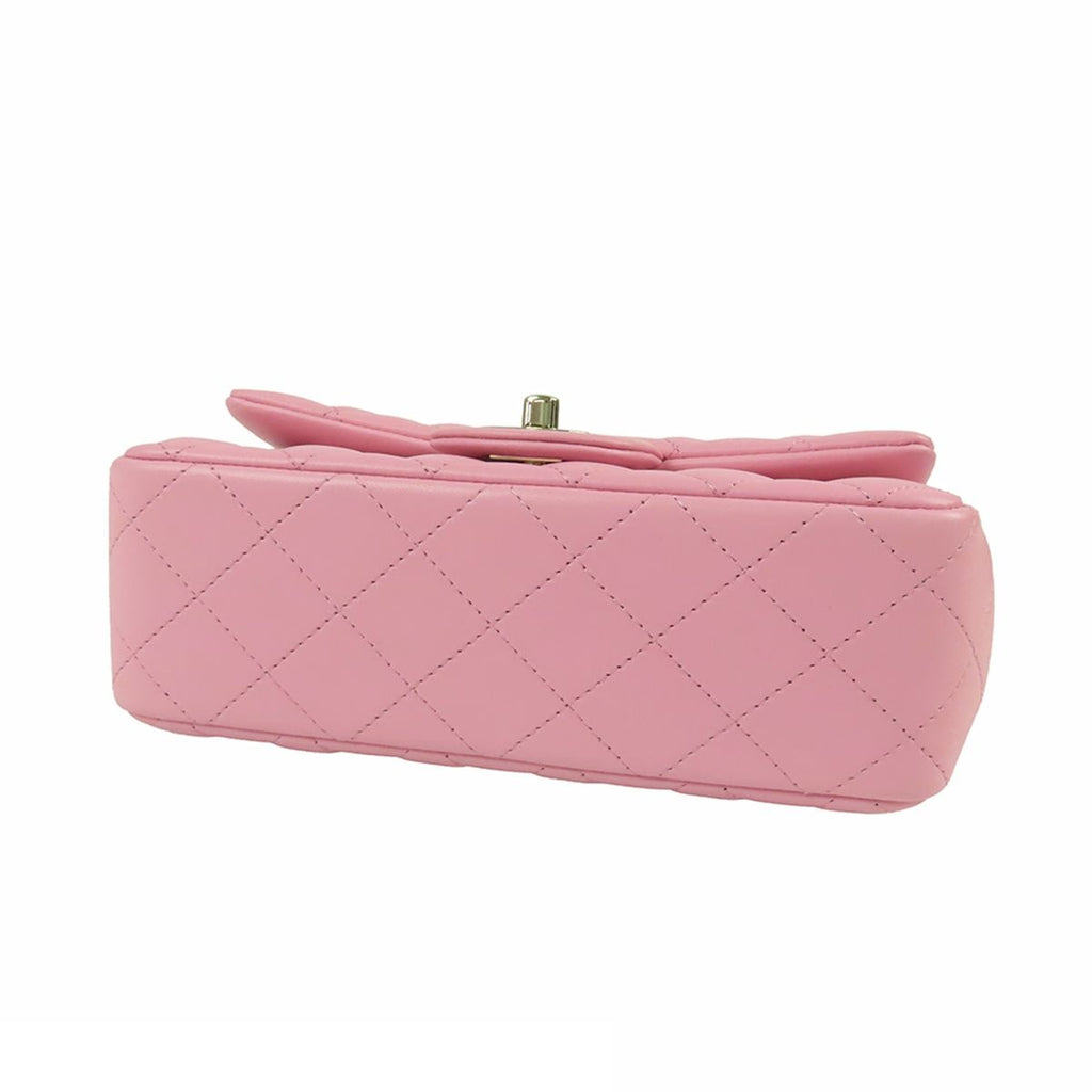 Chanel Top Handle Mini Flap Bag Pink Gold Lambskin Quilted Chain — view 3