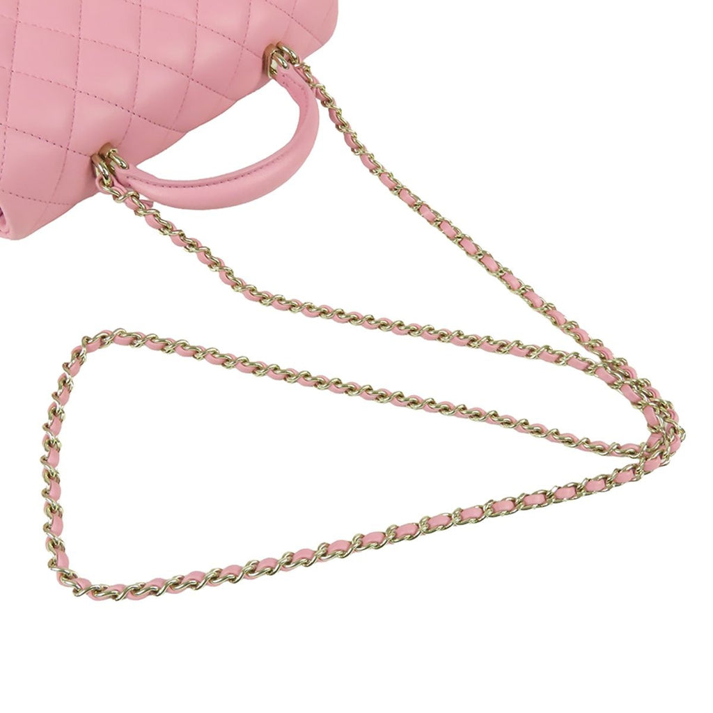 Chanel Top Handle Mini Flap Bag Pink Gold Lambskin Quilted Chain — view 5