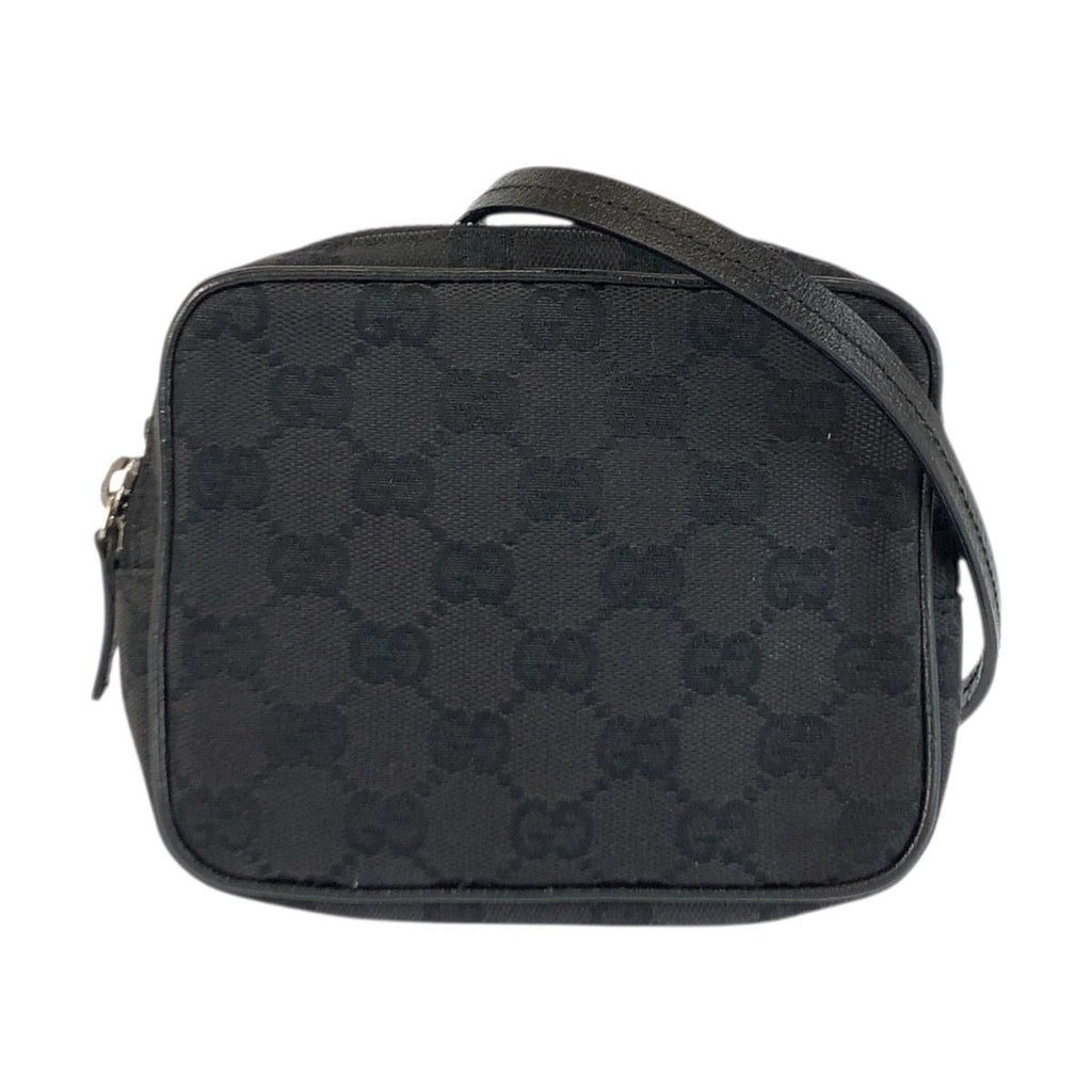 Gucci Black Silver GG Canvas Leather Shoulder Bag Pochette