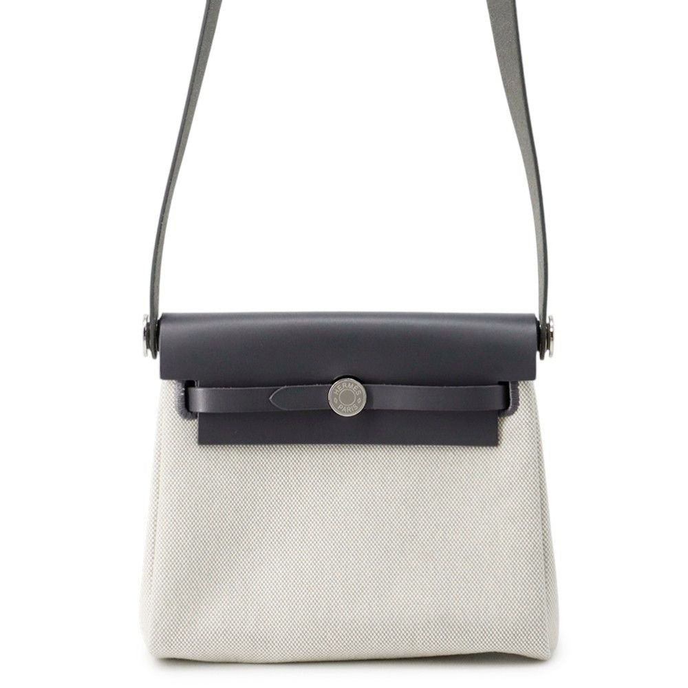 Hermes Shoulder Bag Herbag Zip Mini Ardoise Ecru Silver Toile