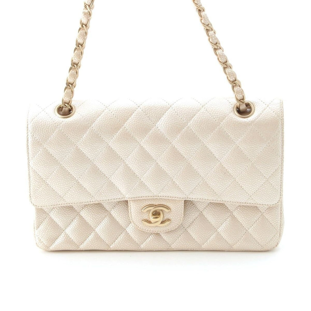 Chanel Quilted Leather Double Flap Shoulder Bag Champagne Gold 25