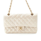 Chanel Quilted Leather Double Flap Shoulder Bag Champagne Gold 25