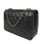 Chanel Chain Shoulder Bag Black Gold Lambskin Quilted Diana 25 Vintage — view 2