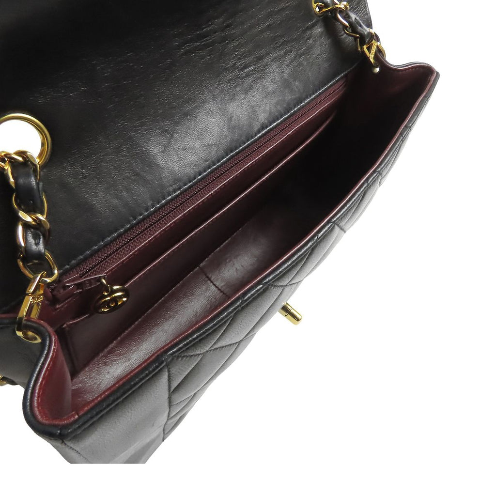 Chanel Chain Shoulder Bag Black Gold Lambskin Quilted Diana 25 Vintage — view 4