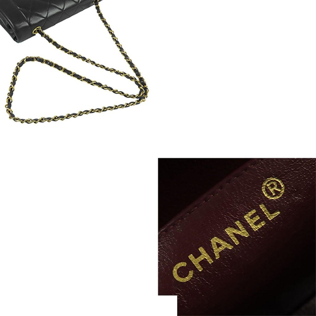 Chanel Chain Shoulder Bag Black Gold Lambskin Quilted Diana 25 Vintage — view 5