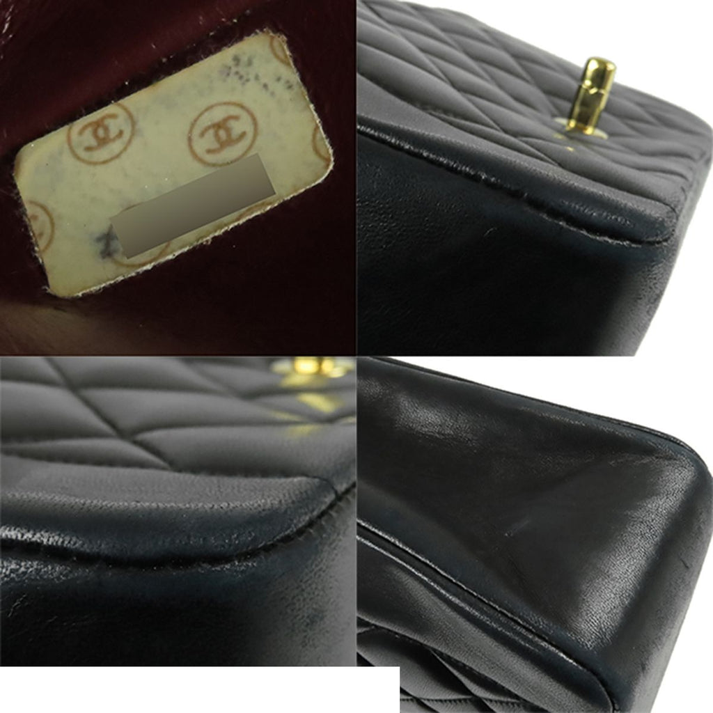 Chanel Chain Shoulder Bag Black Gold Lambskin Quilted Diana 25 Vintage — view 6