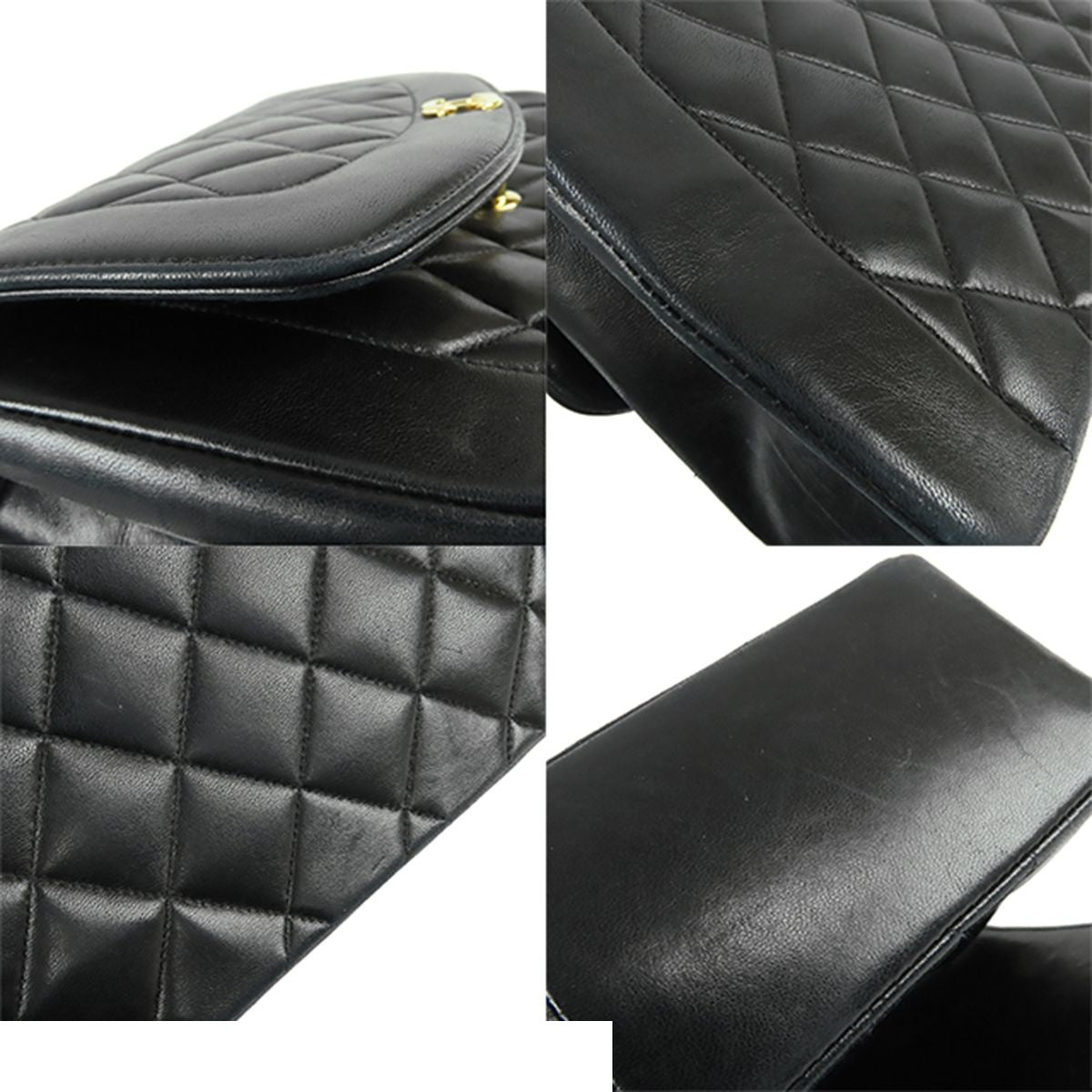 Chanel Chain Shoulder Bag Black Gold Lambskin Quilted Diana 25 Vintage — view 7
