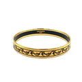 Hermes Enamel PM Marine Pattern Motif Gold Black Bangle Bracelet