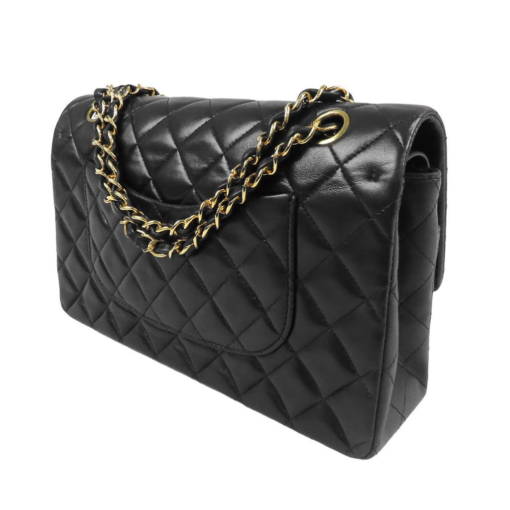 Chanel Chain Shoulder Bag Black Gold Lambskin Quilted 25 Double Flap Vintage — view 2