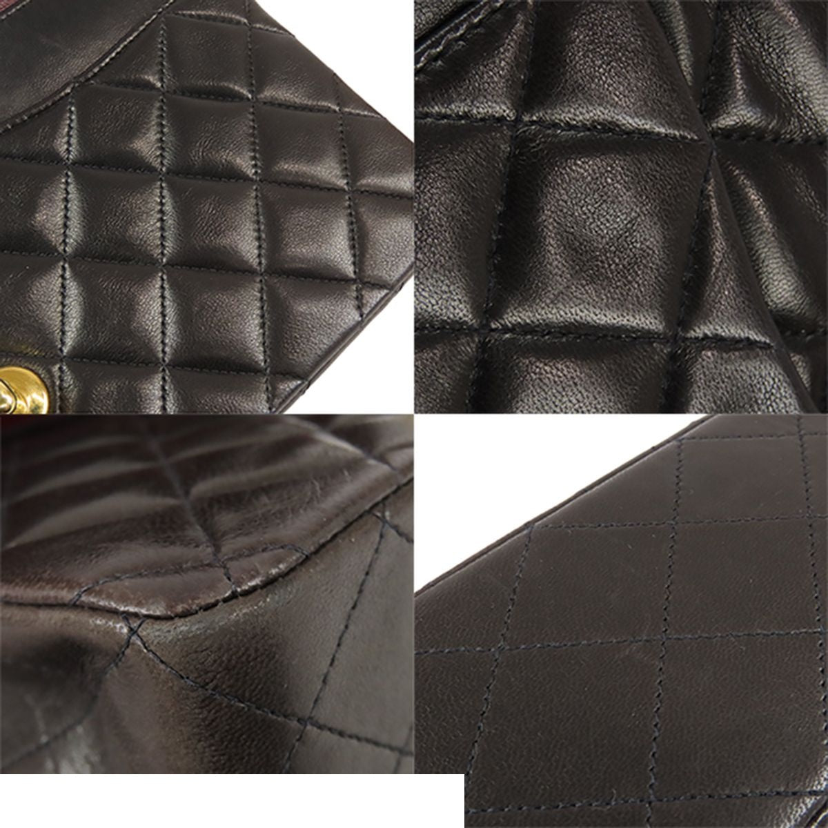 Chanel Chain Shoulder Bag Black Gold Lambskin Quilted 25 Double Flap Vintage — view 6