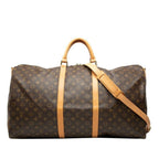Louis Vuitton Monogram Keepall Bandouliere 60 Boston Bag 2-Way Brown Leather