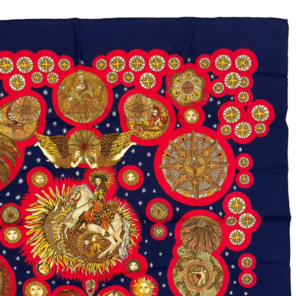 Hermes Scarf Silk Carre 90 le Roy Soleil Sun King Navy — view 3