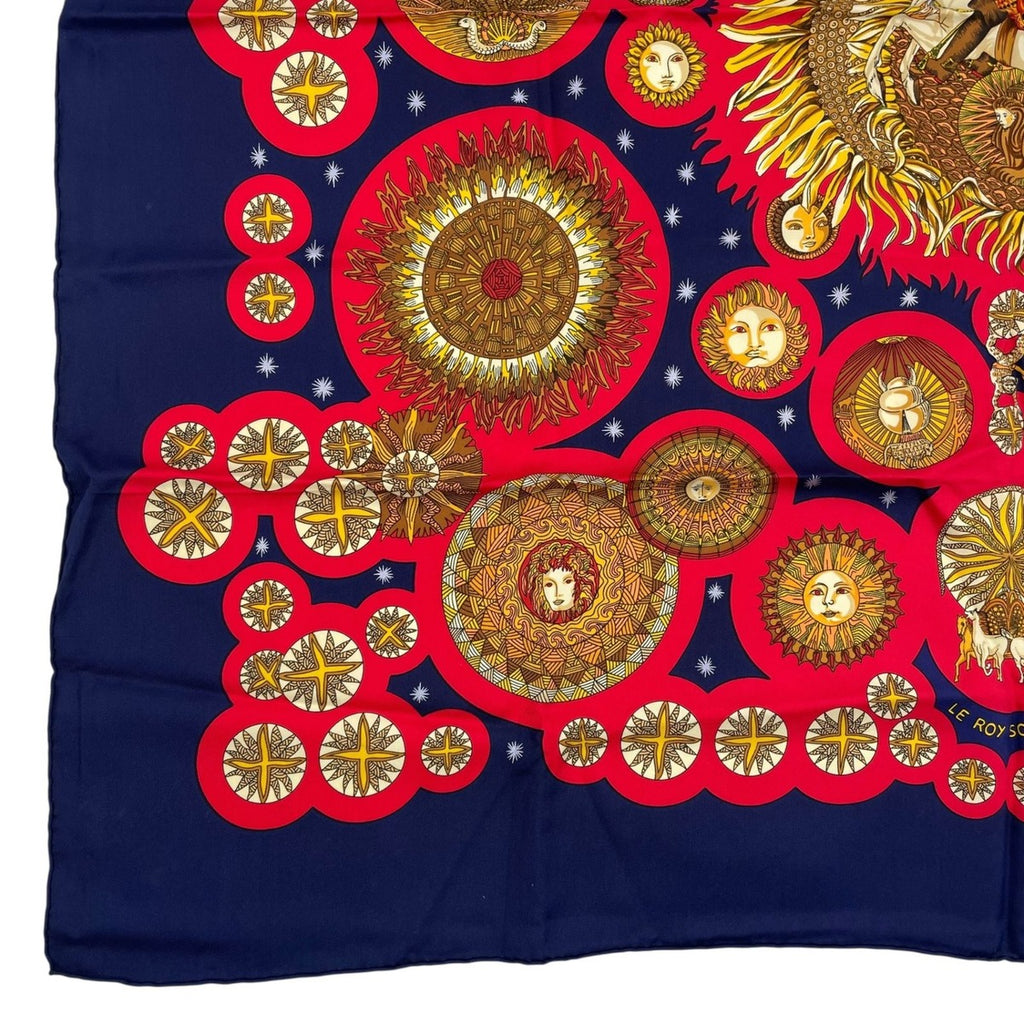 Hermes Scarf Silk Carre 90 le Roy Soleil Sun King Navy — view 4