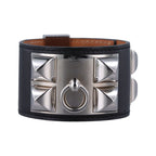 Hermes Collier de Chien Black Silver Leather S SI Bracelet